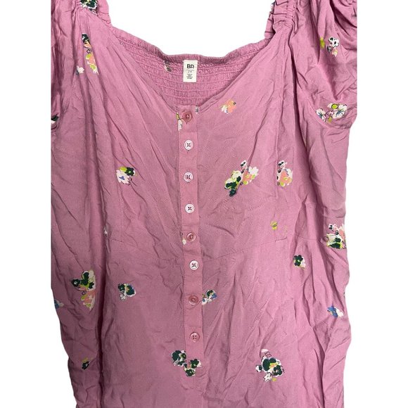 BP Romper Womens 2X Pink Floral Short Outfit Puff Sleeve Plus Size Scoop Neck - Picture 4 of 4